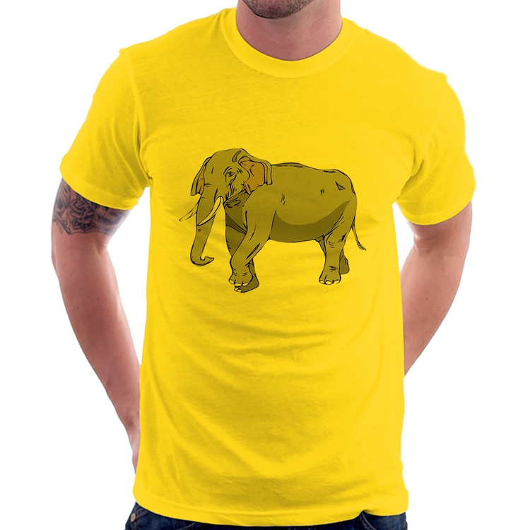 Camiseta Elefante Ilustração - Amarela