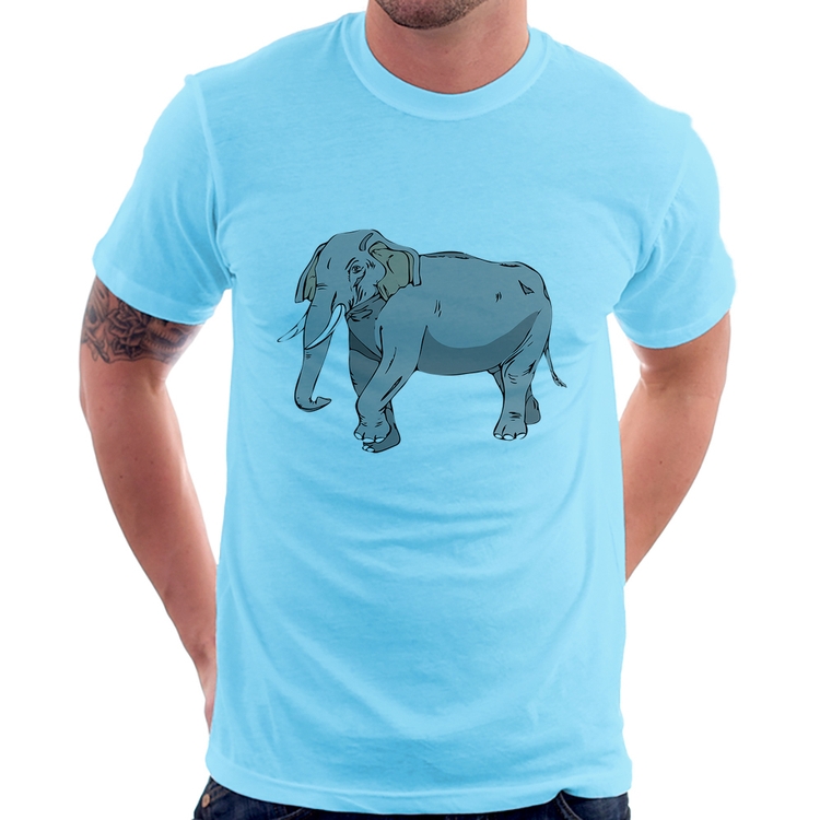 Camiseta Elefante Ilustração - Azul Bebê