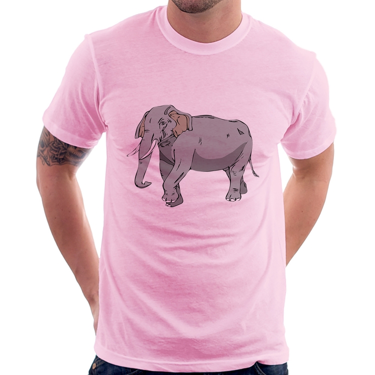 Camiseta Elefante Ilustração - Rosa Bebê