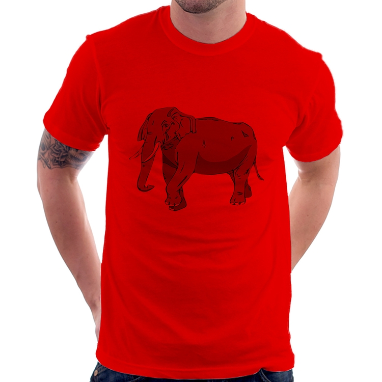 Camiseta Elefante Ilustração - Vermelha