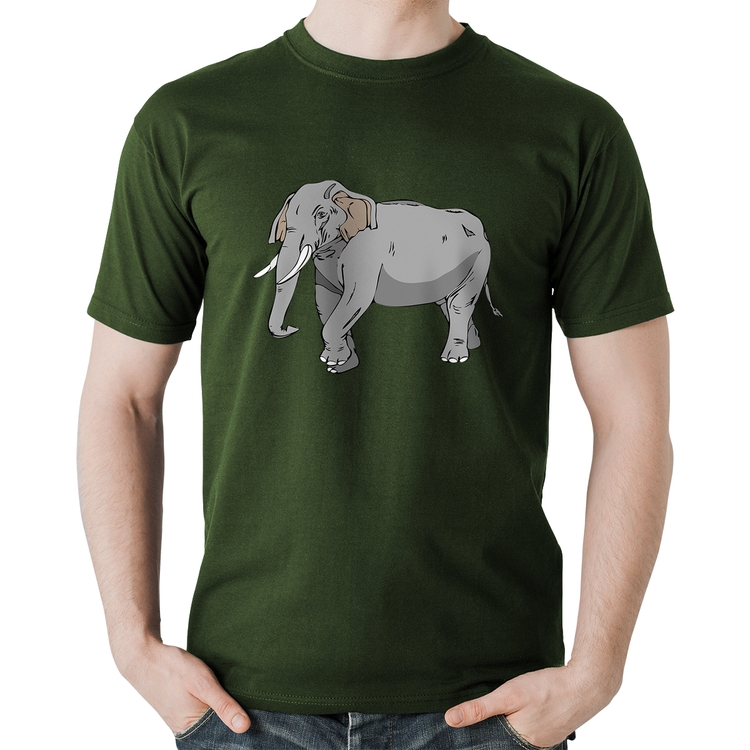 Camiseta Algodão Elefante Ilustração - Musgo