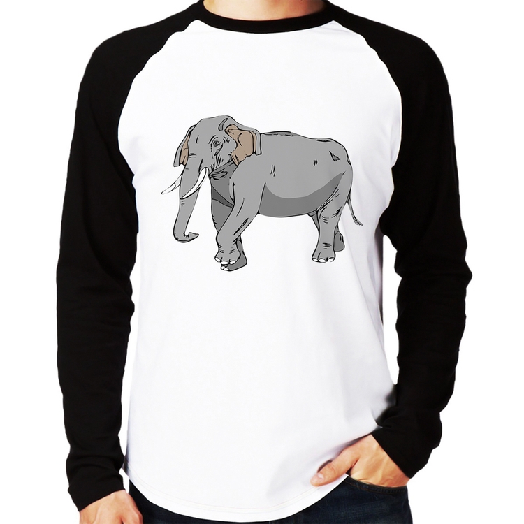 Camiseta Raglan Elefante Ilustração Manga Longa