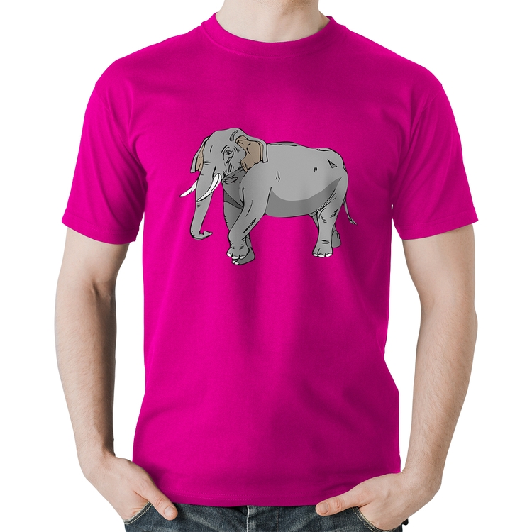 Camiseta Algodão Elefante Ilustração - Rosa