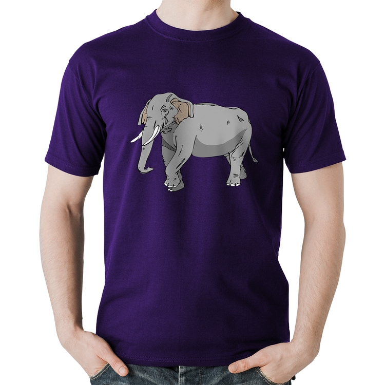Camiseta Algodão Elefante Ilustração - Roxa