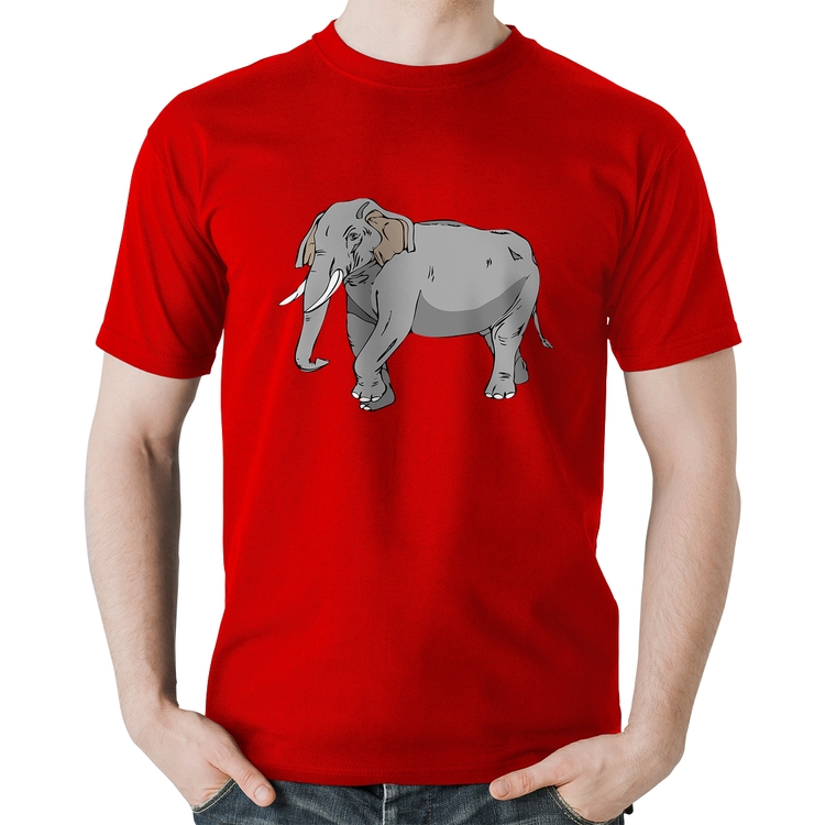 Camiseta Algodão Elefante Ilustração - Vermelha