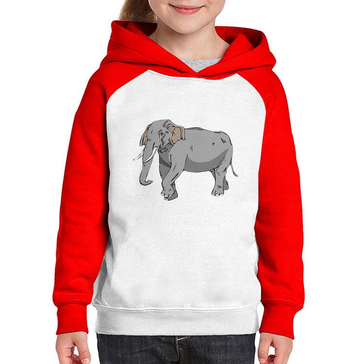 Moletom Infantil Elefante Ilustração - Branco/Vermelho