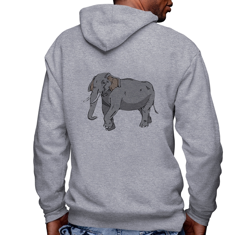 Blusa Moletom Elefante Ilustração Masculina com Capuz e Zíper - Mescla