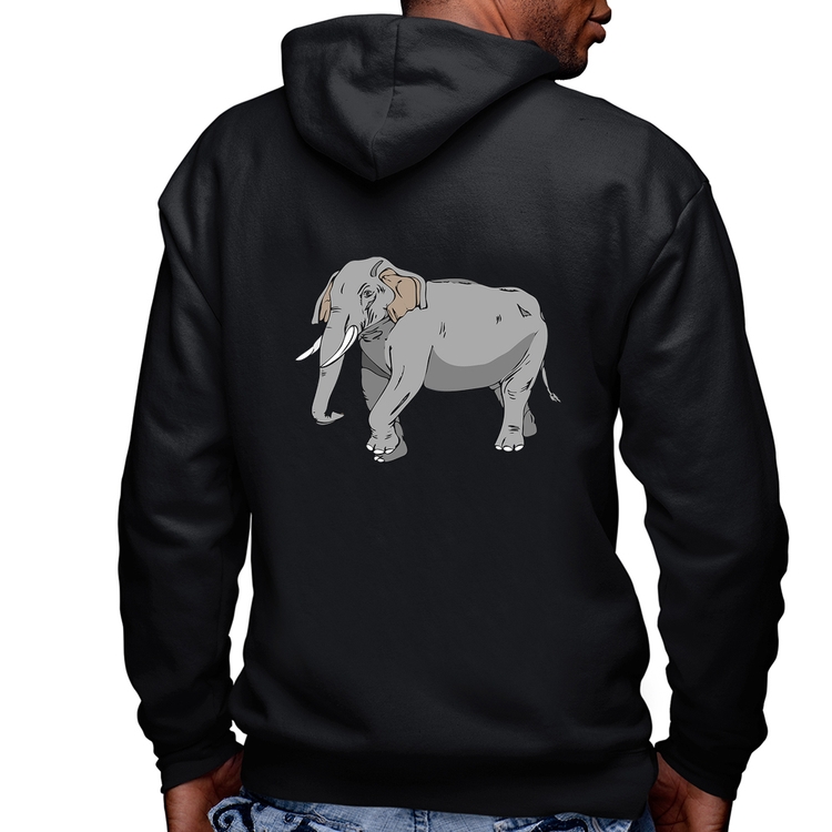 Blusa Moletom Elefante Ilustração Masculina com Capuz e Zíper