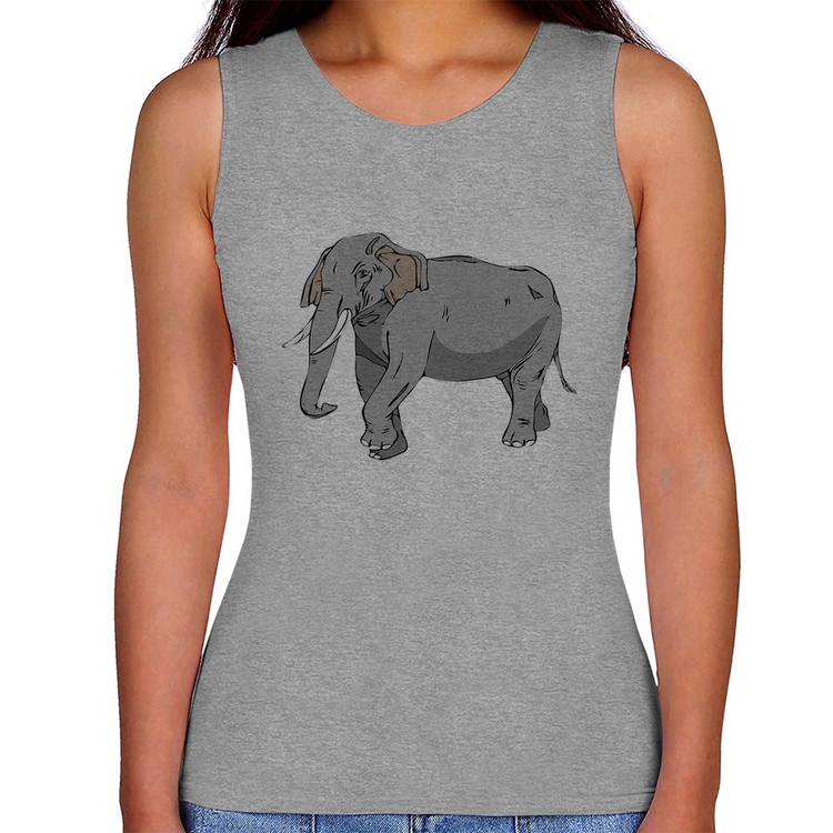 Regata Feminina Elefante Ilustração - Cinza