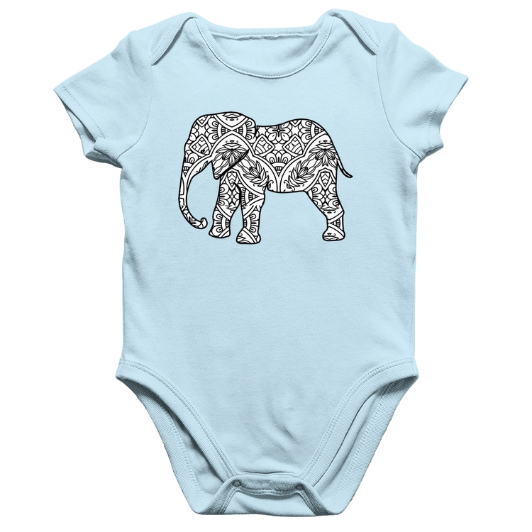 Body Bebê Algodão Elefante Mandala - Azul Bebê