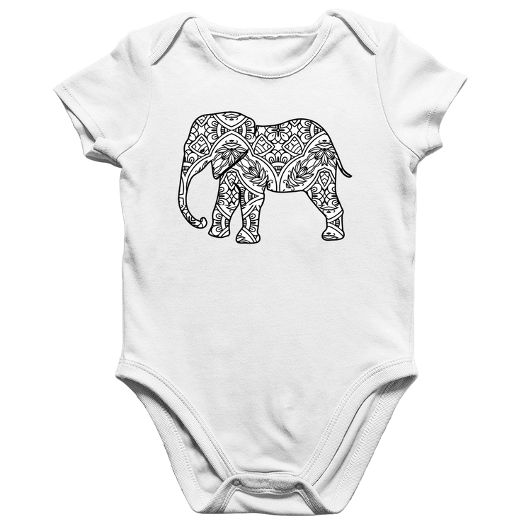 Body Bebê Algodão Elefante Mandala - Branco
