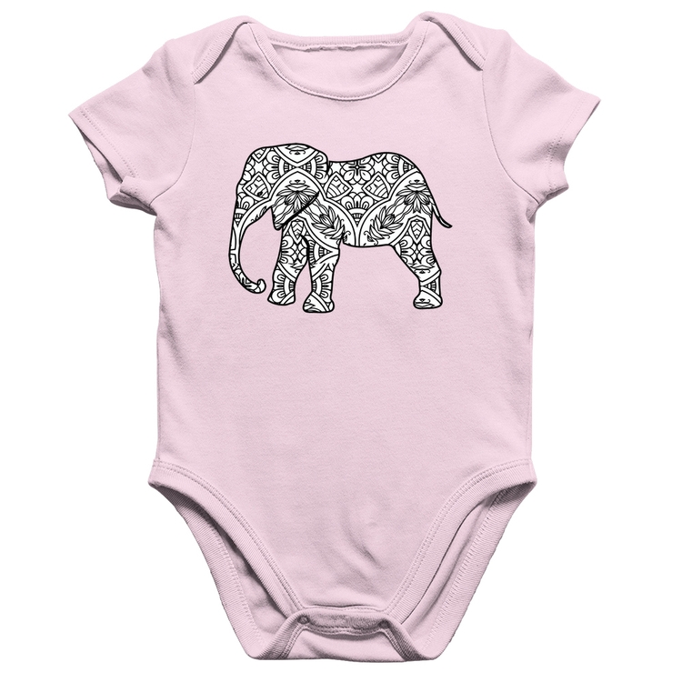 Body Bebê Algodão Elefante Mandala - Rosa Bebê
