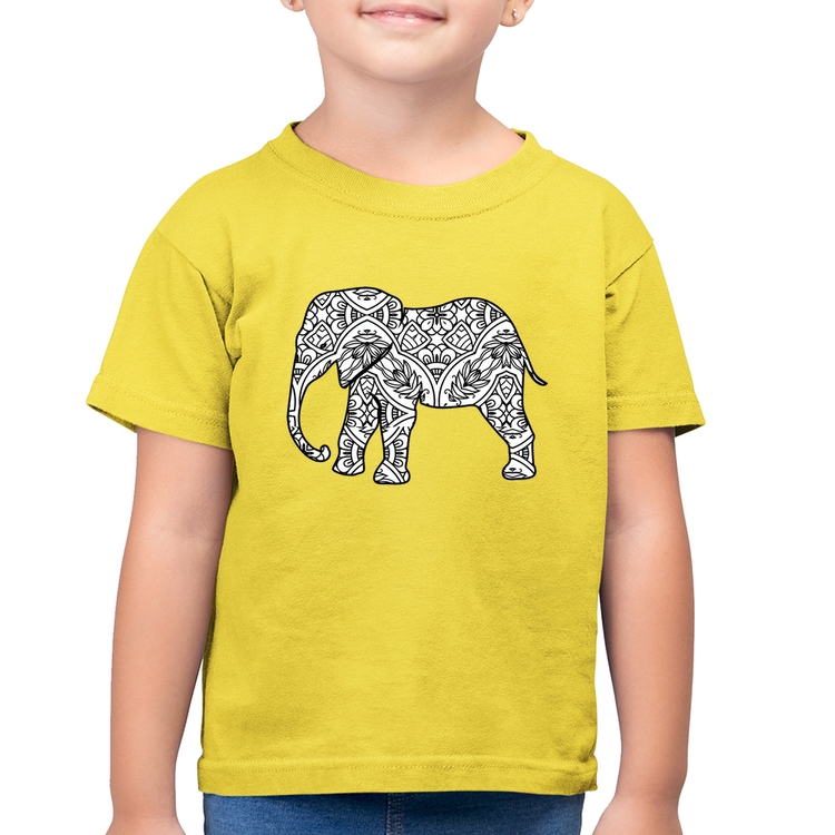 Camiseta Algodão Infantil Elefante Mandala - Amarelo Canário