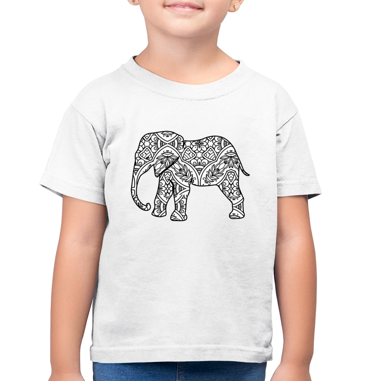 Camiseta Algodão Infantil Elefante Mandala - Branca