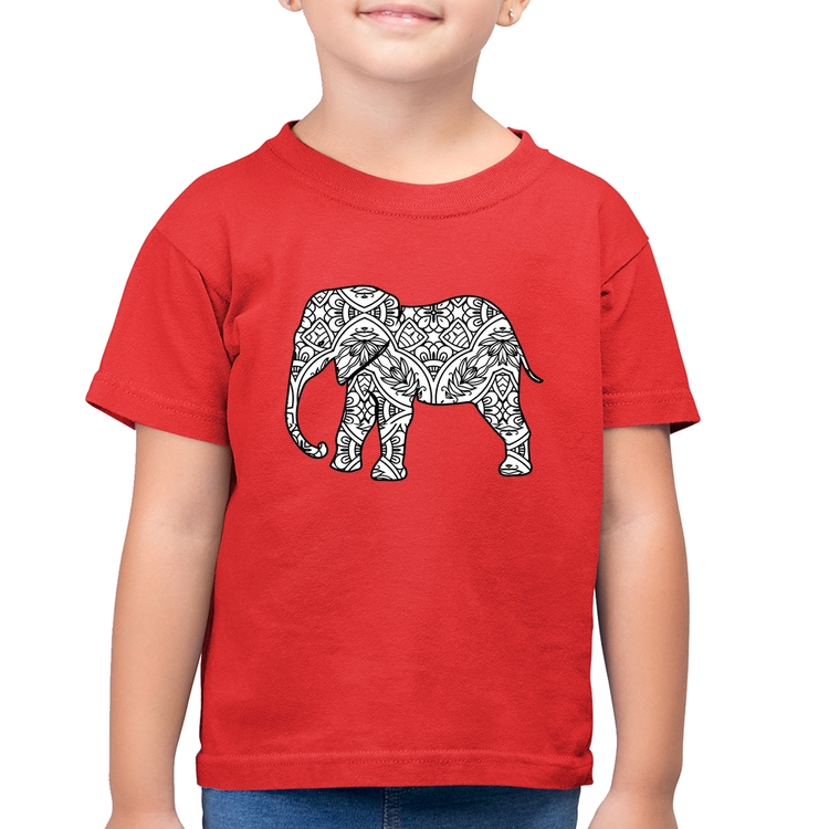 Camiseta Algodão Infantil Elefante Mandala - Vermelha