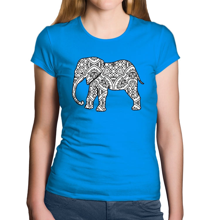 Baby Look Algodão Elefante Mandala - Azul