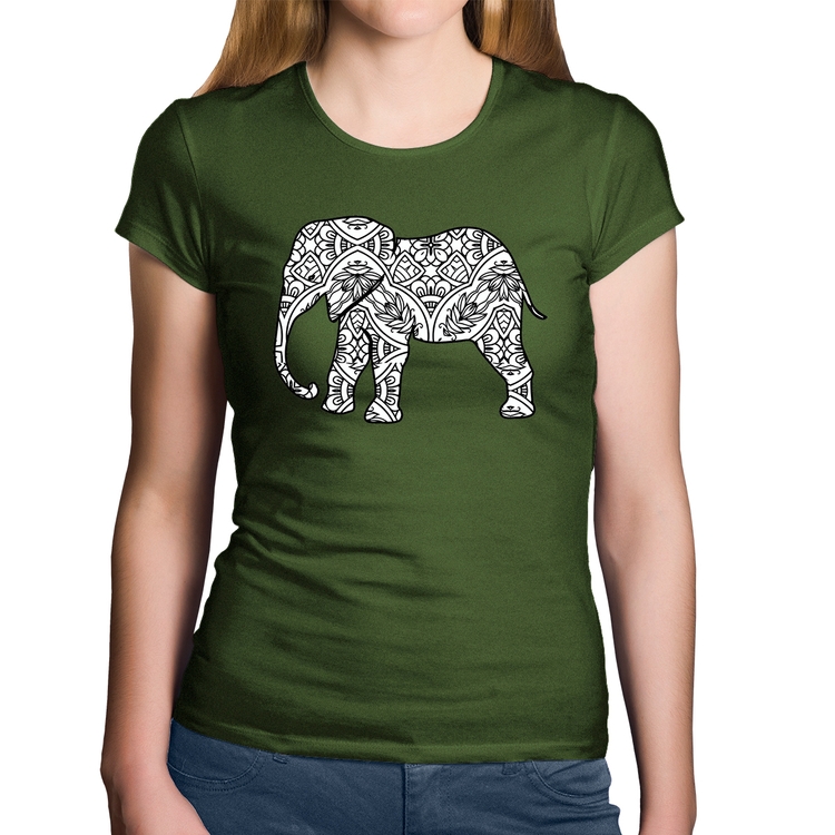 Baby Look Algodão Elefante Mandala - Musgo