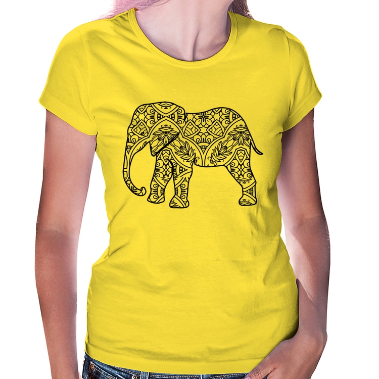 Baby Look Elefante Mandala - Amarela