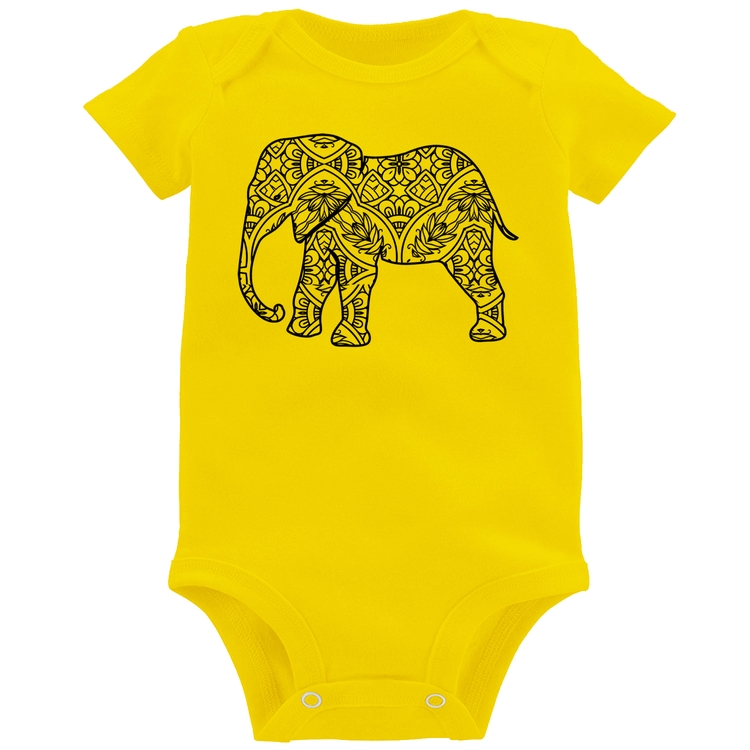 Body Bebê Elefante Mandala - Amarelo