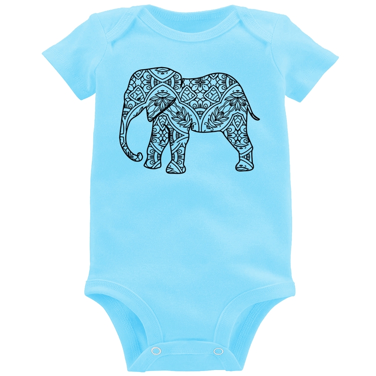 Body Bebê Elefante Mandala - Azul Bebê