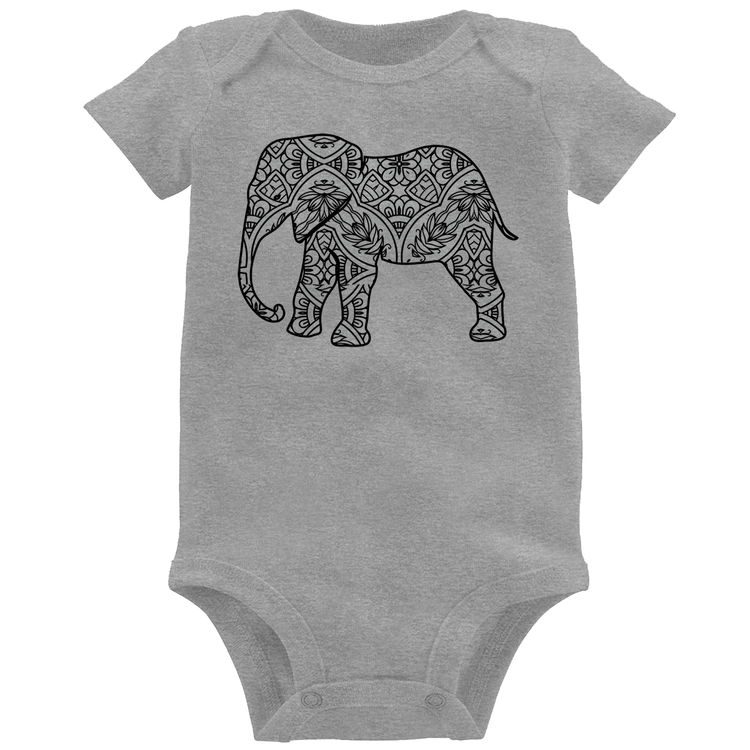Body Bebê Elefante Mandala - Cinza
