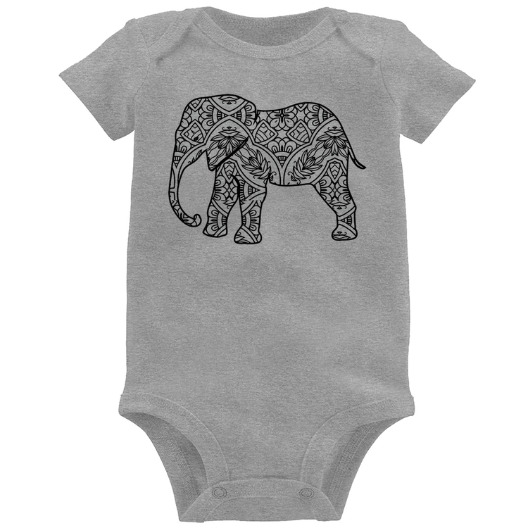 Body Bebê Elefante Mandala - Cinza