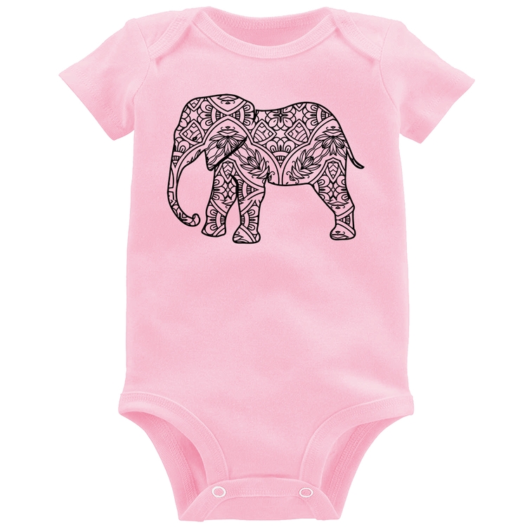Body Bebê Elefante Mandala - Rosa Bebê