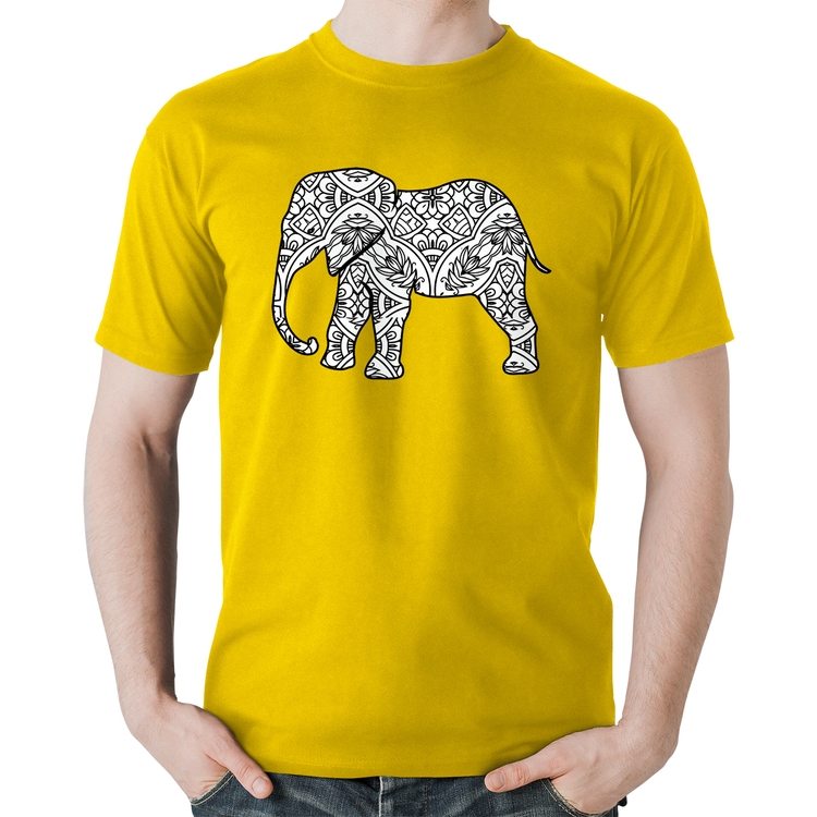 Camiseta Algodão Elefante Mandala - Amarela