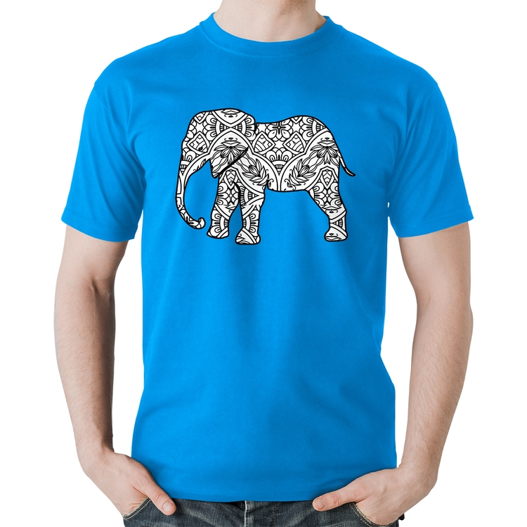 Camiseta Algodão Elefante Mandala - Azul