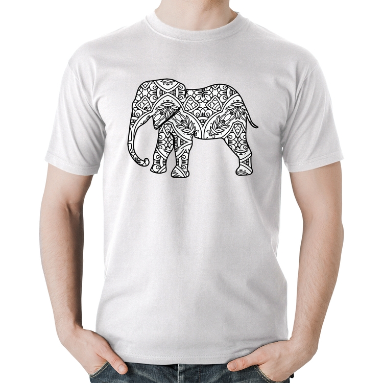Camiseta Algodão Elefante Mandala - Branca