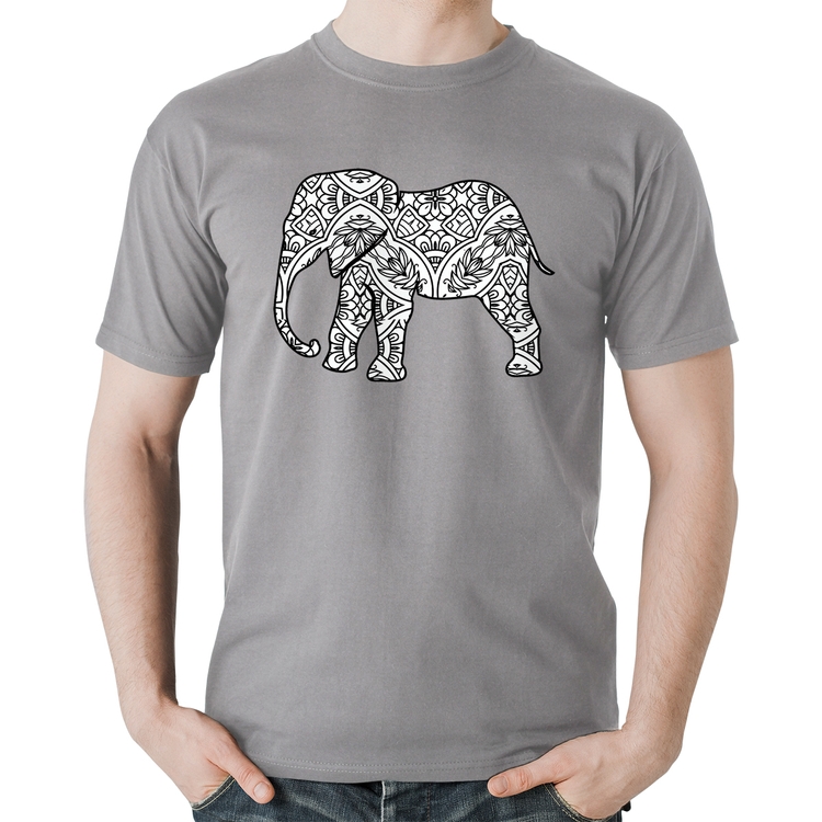 Camiseta Algodão Elefante Mandala - Cinza