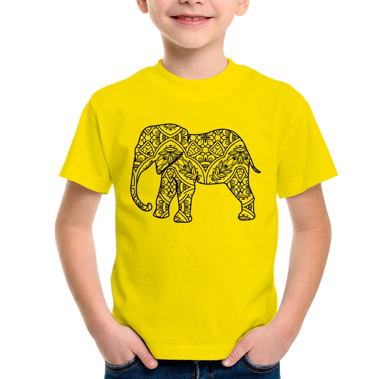 Camiseta Infantil Elefante Mandala - Amarela