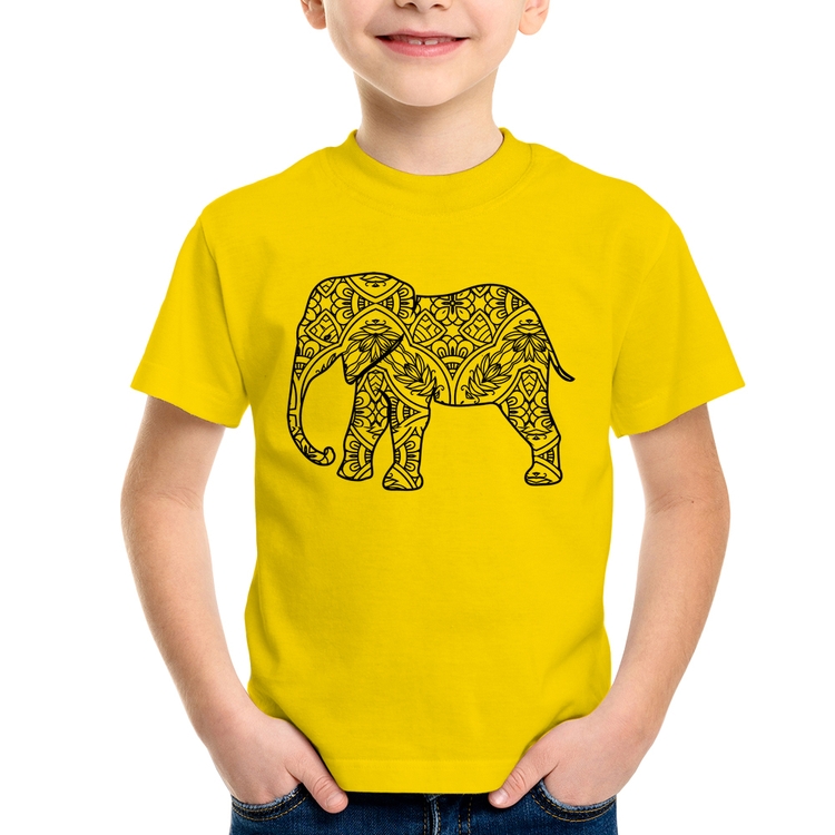 Camiseta Infantil Elefante Mandala - Amarela