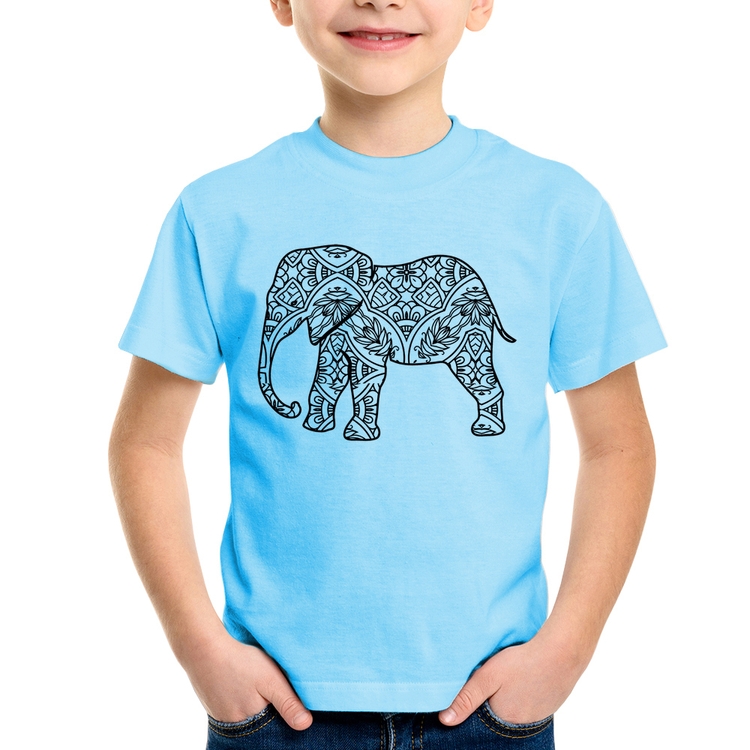 Camiseta Infantil Elefante Mandala - Azul Bebê