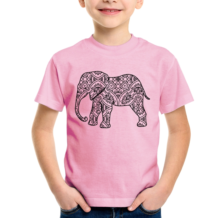 Camiseta Infantil Elefante Mandala - Rosa Bebê