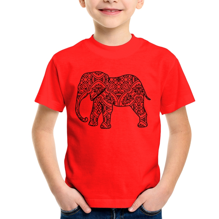 Camiseta Infantil Elefante Mandala - Vermelha