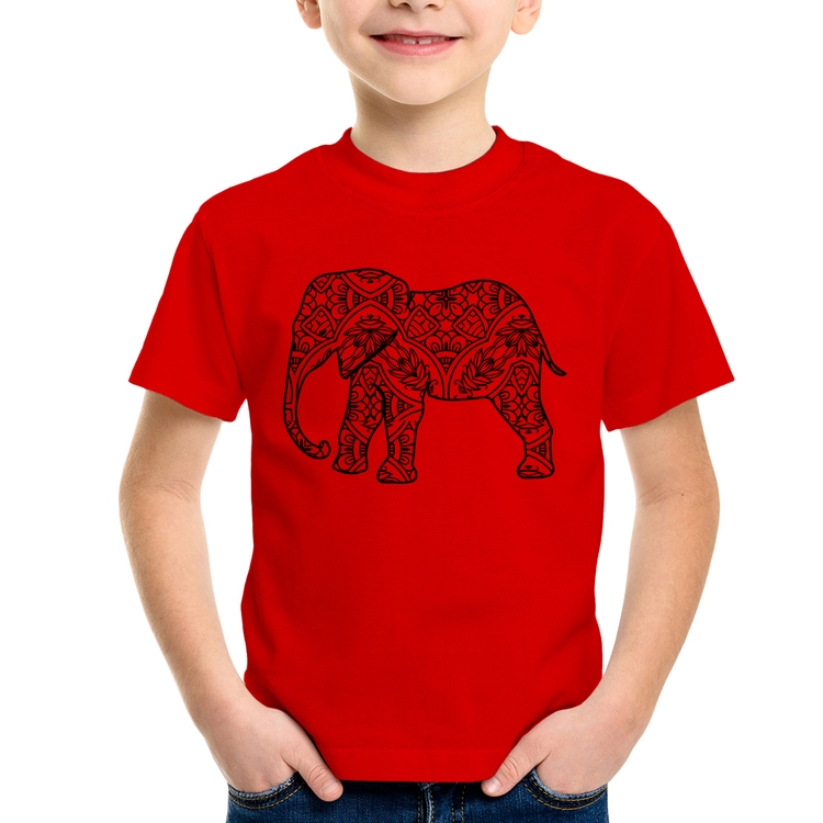 Camiseta Infantil Elefante Mandala - Vermelha