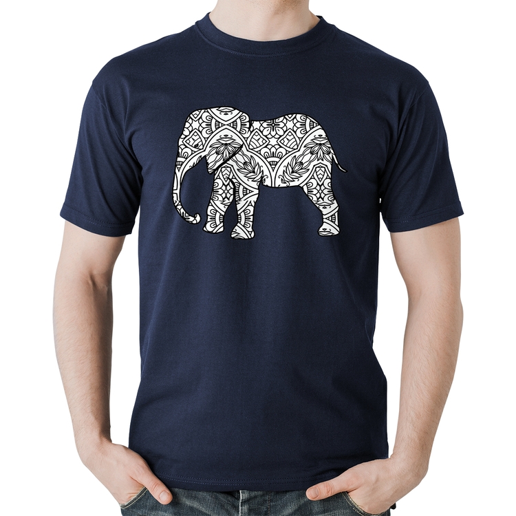 Camiseta Algodão Elefante Mandala - Marinho