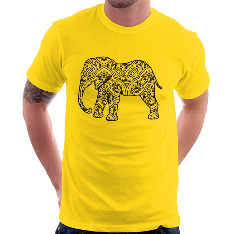 Camiseta Elefante Mandala - Amarela