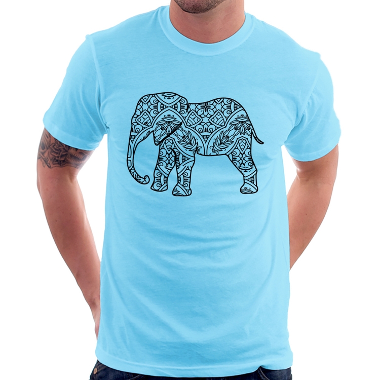 Camiseta Elefante Mandala - Azul Bebê