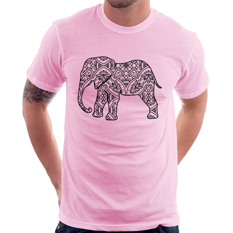 Camiseta Elefante Mandala - Rosa Bebê