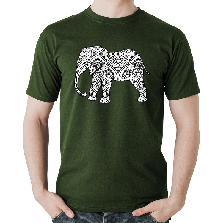 Camiseta Algodão Elefante Mandala - Musgo