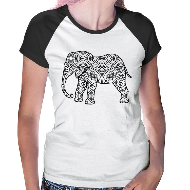 Baby Look Raglan Elefante Mandala