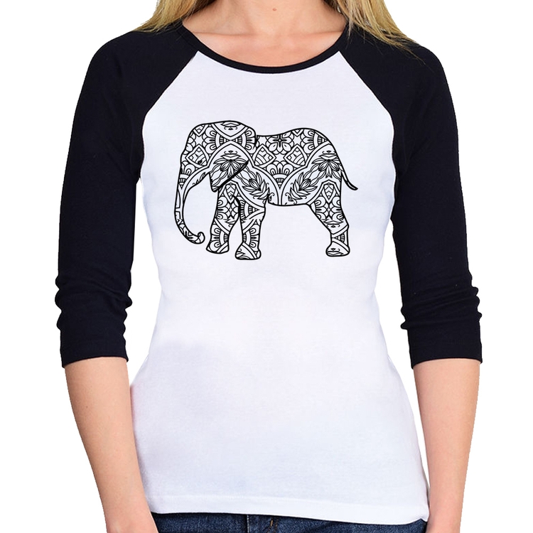 Baby Look Raglan Elefante Mandala Manga 3/4