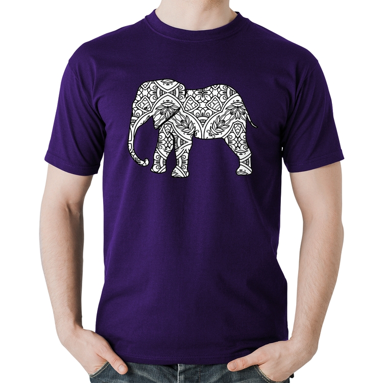 Camiseta Algodão Elefante Mandala - Roxa