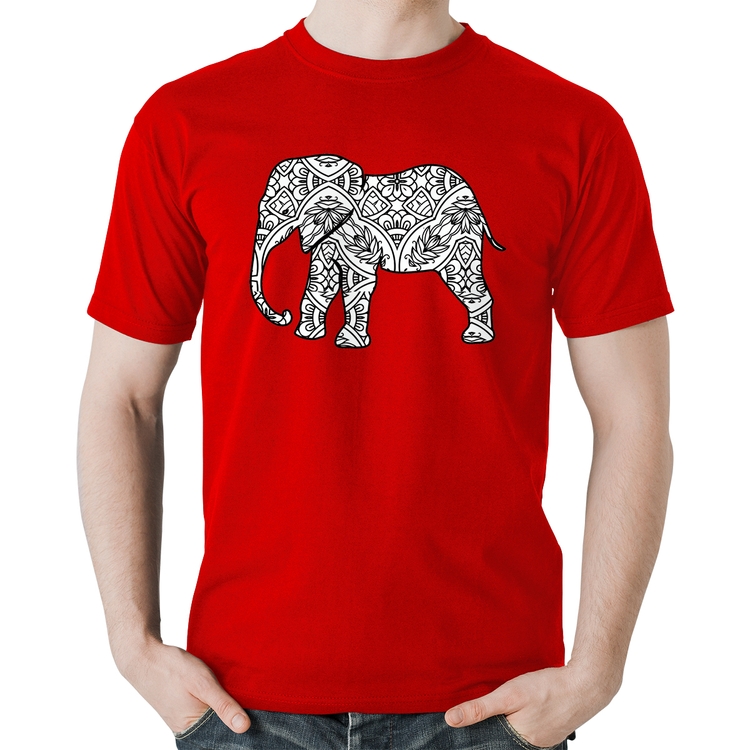 Camiseta Algodão Elefante Mandala - Vermelha