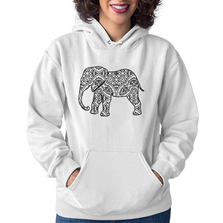 Moletom Feminino Elefante Mandala - Branco