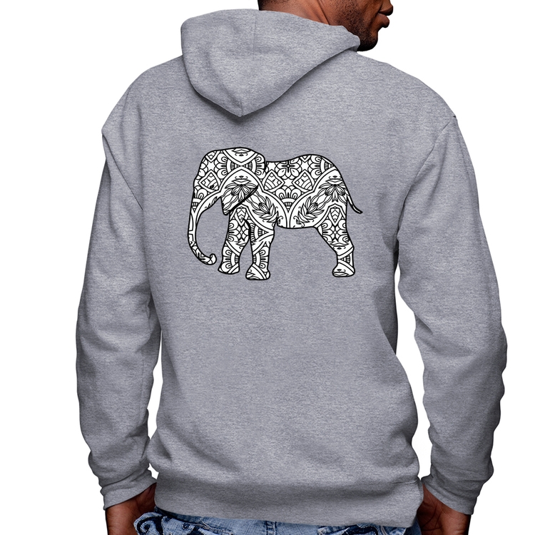 Blusa Moletom Elefante Mandala Masculina com Capuz e Zíper - Mescla