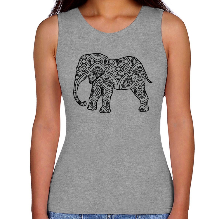 Regata Feminina Elefante Mandala - Cinza
