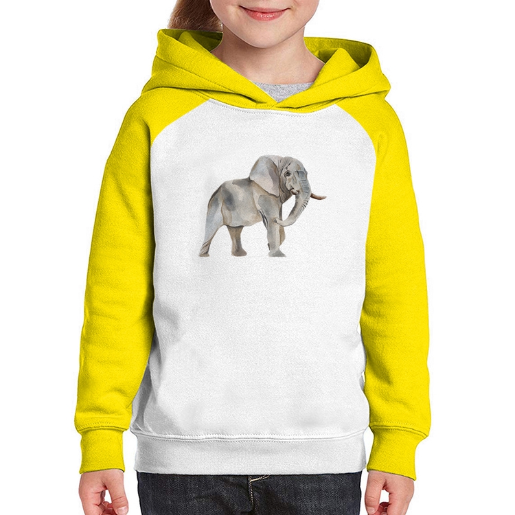 Moletom Infantil Elefante - Branco/Amarelo